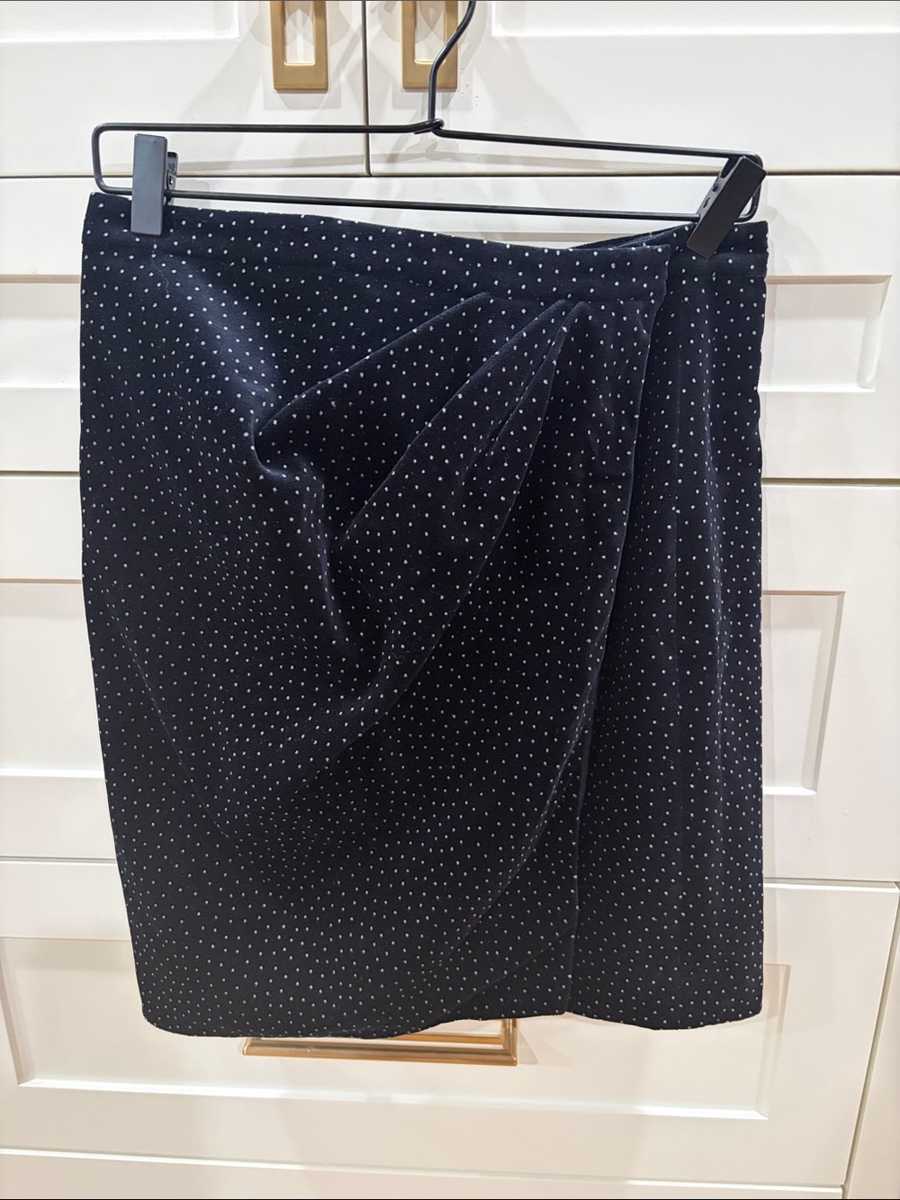 Theory Black Velvet Pencil Skirt with White Dot Print